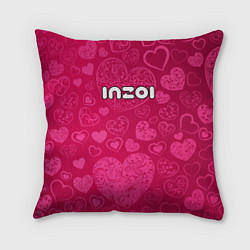 Подушка квадратная Inzoi лого на розовых сердечках