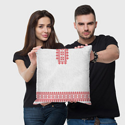 Подушка квадратная Славянский орнамент и узоры - вышиванка рубаха бел, цвет: 3D-принт — фото 2