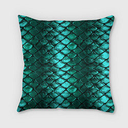 Подушка квадратная Блестящая змеиная чешуя - зеленые чешуйки паттерн, цвет: 3D-принт