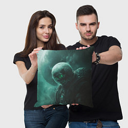 Подушка квадратная Космонавт скелет с зеленым светом, цвет: 3D-принт — фото 2