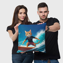 Подушка квадратная Кот серфер на волне, цвет: 3D-принт — фото 2