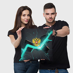 Подушка квадратная Неоновые плиты и золотой герб РФ, цвет: 3D-принт — фото 2