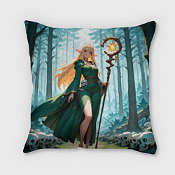 Подушка квадратная Эльфийская ведьма в лесу среди черепов