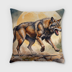 Подушка квадратная Волк бежит на фоне луны