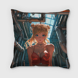 Подушка квадратная Рыжая девушка на фоне труб, цвет: 3D-принт