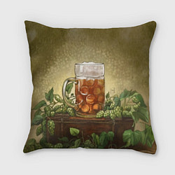 Подушка квадратная Кружка пива акварель, цвет: 3D-принт