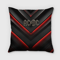 Подушка квадратная ACDC лого из металла на черно-красной текстуре, цвет: 3D-принт