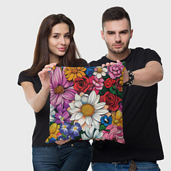 Подушка квадратная Крупные цветы, цвет: 3D-принт — фото 2