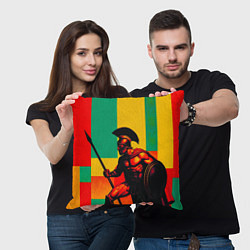 Подушка квадратная Спартанский воин поп-арт, цвет: 3D-принт — фото 2