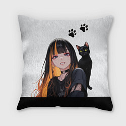 Подушка квадратная Девушка и кот