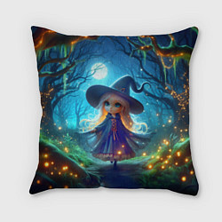 Подушка квадратная Ведьмочка-малютка в ночь на хэллоуин