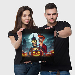Подушка квадратная Бендер с Фраем в ночь на Хэллоуин, цвет: 3D-принт — фото 2