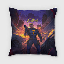 Подушка квадратная Fallout седьмой на фоне взрывов, цвет: 3D-принт