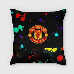 Подушка квадратная Манчестер Юнайтед краски неон