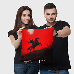 Подушка квадратная Всадник на коне - красный фон, цвет: 3D-принт — фото 2