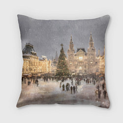Подушка квадратная Новогодние гуляния в Москве, цвет: 3D-принт