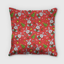 Подушка квадратная Новогодний паттерн с зайчиком, цвет: 3D-принт