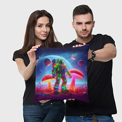 Подушка квадратная Неоновый космонавт Шрек на планете гигантских мухо, цвет: 3D-принт — фото 2