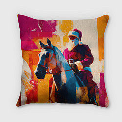 Подушка квадратная Дед Мороз на коне, цвет: 3D-принт