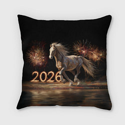 Подушка квадратная 2026 Лошадь на фоне салюта, цвет: 3D-принт