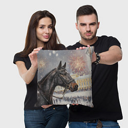 Подушка квадратная Конь на фоне салюта, цвет: 3D-принт — фото 2