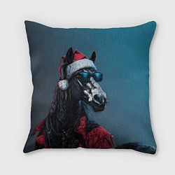 Подушка квадратная Лошадь в новогоднем стиле