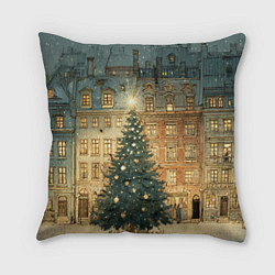Подушка квадратная Новогодний старый город, цвет: 3D-принт