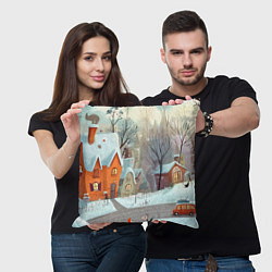 Подушка квадратная Милый новогодний дворик, цвет: 3D-принт — фото 2