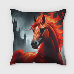 Подушка квадратная Огненная лошадь на сером