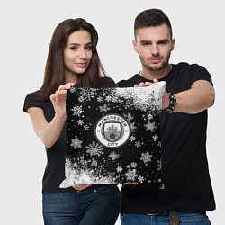 Подушка квадратная Манчестер сити снежинки новый год, цвет: 3D-принт — фото 2