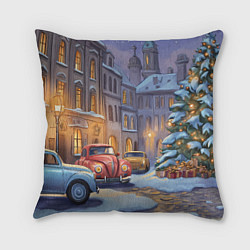 Подушка квадратная Новогодний снежный двор, цвет: 3D-принт