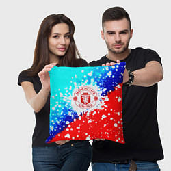 Подушка квадратная Манчестер Юнайтед неон, цвет: 3D-принт — фото 2