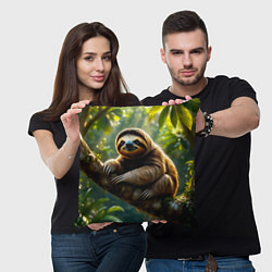 Подушка квадратная Ленивец в джунглях, цвет: 3D-принт — фото 2