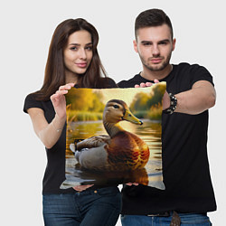 Подушка квадратная Утка на пруду, цвет: 3D-принт — фото 2