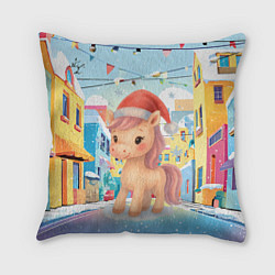 Подушка квадратная Лошадка с новогоднем венком