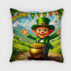 Подушка квадратная Лепрекон у горшка с золотом