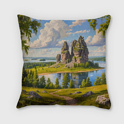 Подушка квадратная Скалы у озера: песнь лета