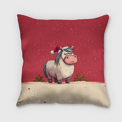 Подушка квадратная Новогодняя лошадка с прищуренным взглядом, цвет: 3D-принт