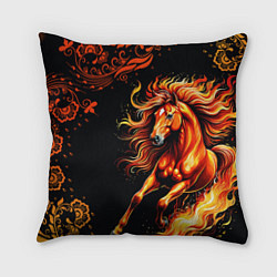 Подушка квадратная Огненный конь в русской хохломе