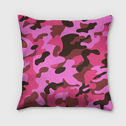Подушка квадратная Камуфляж: розовый/коричневый, цвет: 3D-принт