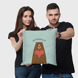Подушка квадратная Медведь с сердцем, цвет: 3D-принт — фото 2