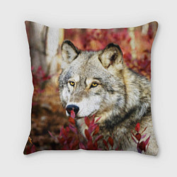 Подушка квадратная Волк в кустах
