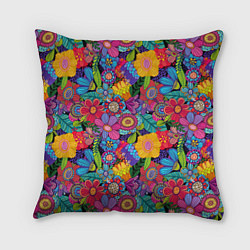 Подушка квадратная Яркие цветы, цвет: 3D-принт