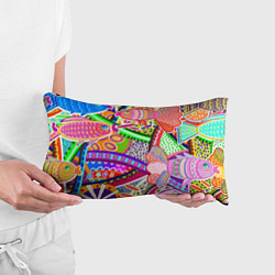 Подушка-антистресс Разноцветные яркие рыбки на абстрактном цветном фо, цвет: 3D-принт — фото 2