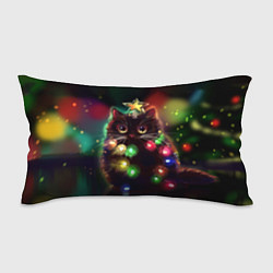 Подушка-антистресс Новогодний котик с гирляндой, цвет: 3D-принт