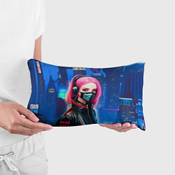 Подушка-антистресс Девушка с розовыми волосами - киберпанк, цвет: 3D-принт — фото 2