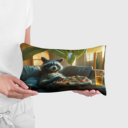 Подушка-антистресс Енот ест пиццу на диване, цвет: 3D-принт — фото 2