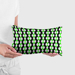 Подушка-антистресс Зелёные и белые ромбы на чёрном фоне, цвет: 3D-принт — фото 2