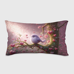 Подушка-антистресс Маленькая фиолетовая птица с сердечками и цветами, цвет: 3D-принт