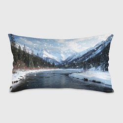 Подушка-антистресс Снежный горный пейзаж с елями и рекой, цвет: 3D-принт